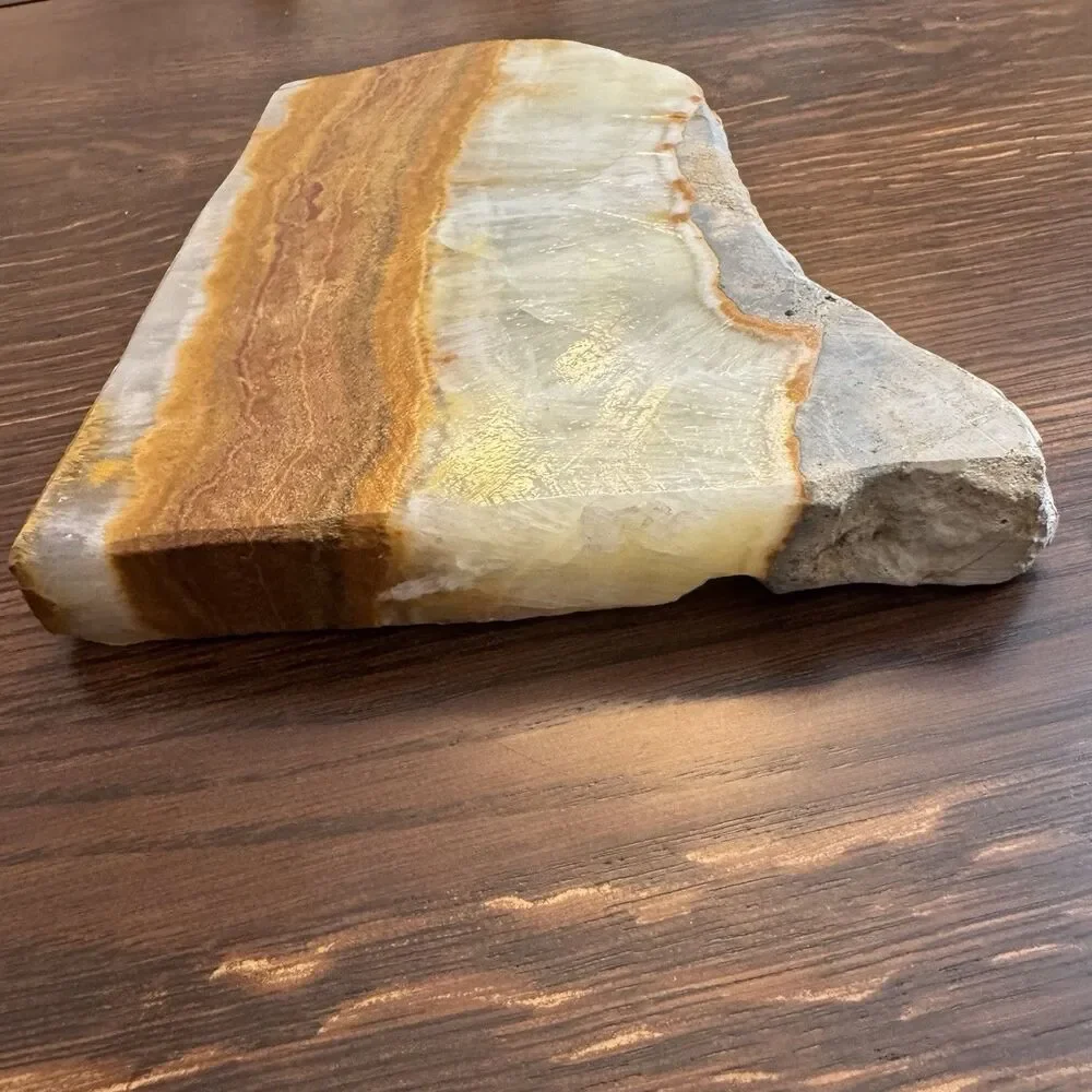 Vintage Stone Onyx Ashtray 8” x 6” Brown Cream Banded Mineral MCM Decor